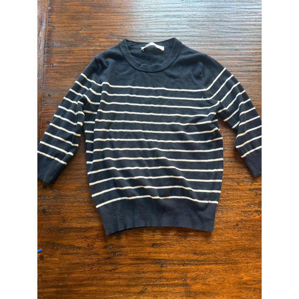 Zara Black & Cream Striped Crewneck Sweater — Size Small